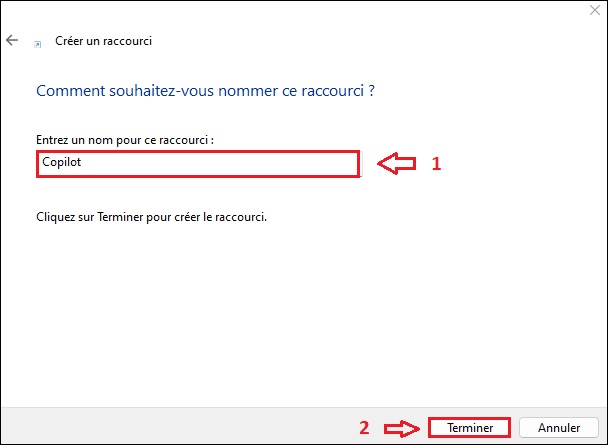 Nommez le raccourci « Copilot »