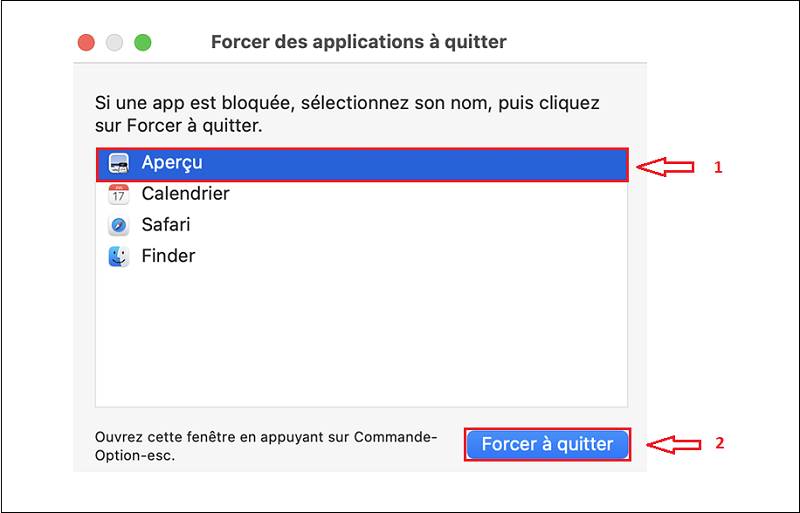 Dans le menu déroulant, sélectionnez « Forcer à quitter… 